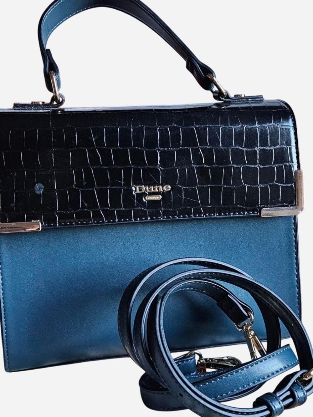 Dune London Black Croc-Trim Top-Handle Satchel